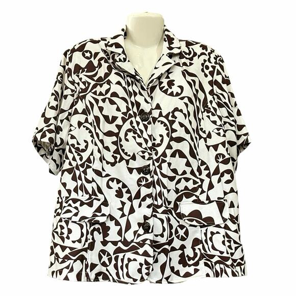 Java Jackets & Blazers - Java Women's Brown/White Floral Print Short Sleeve Jacket | Size 3X (24/26W)